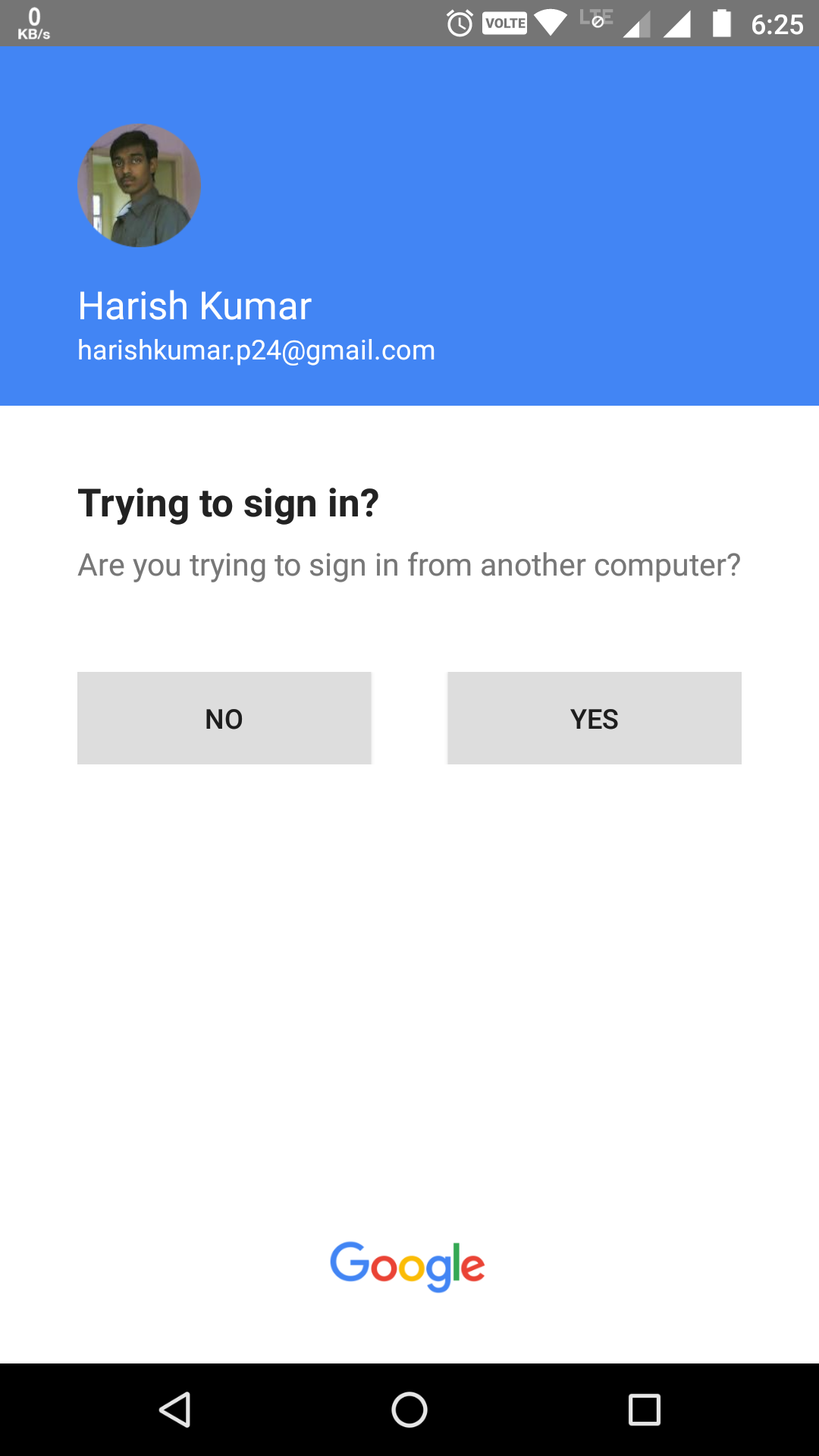 Google prompt sign in on smartphone