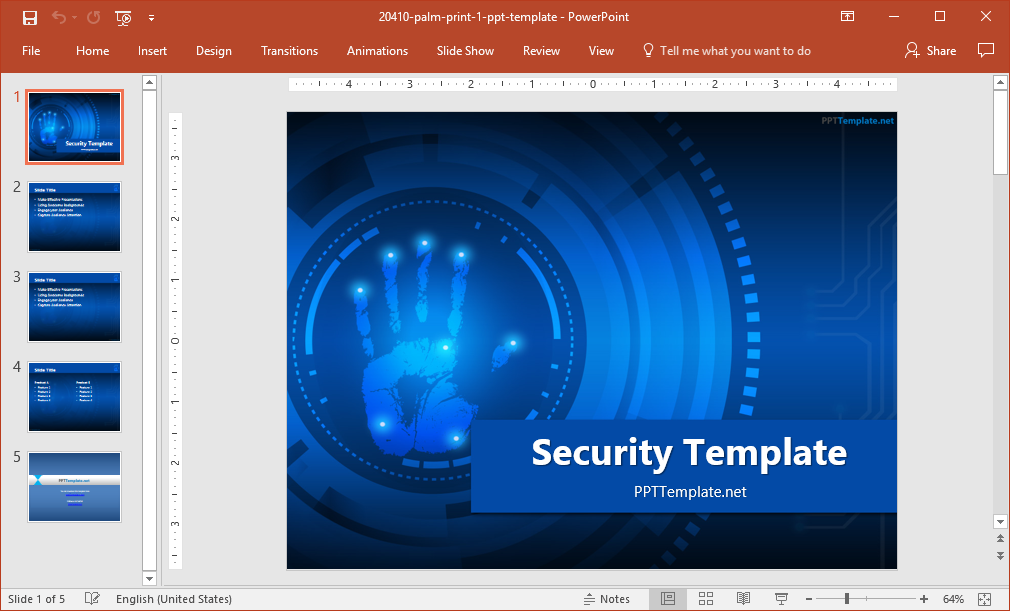 Security palm print powerpoint template