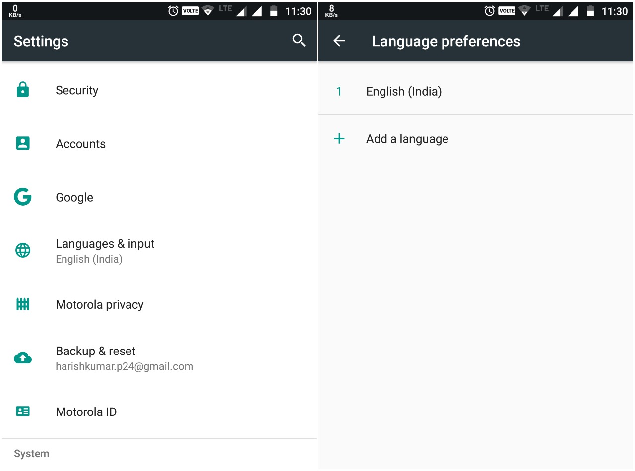 Settings languages