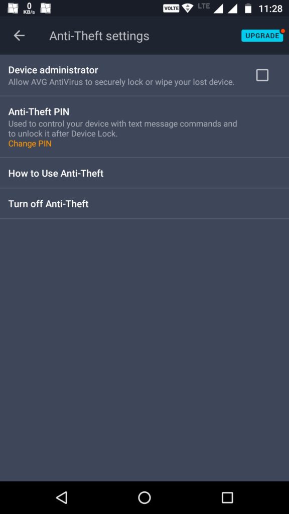 Anti theft setting in AVG