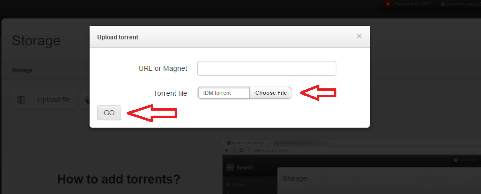 Uploading torrent in bytebx