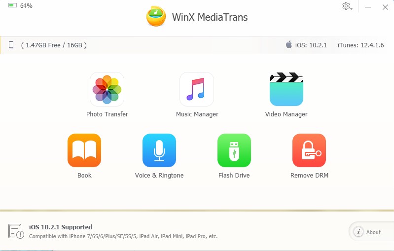 WinX MediaTrans Home screen