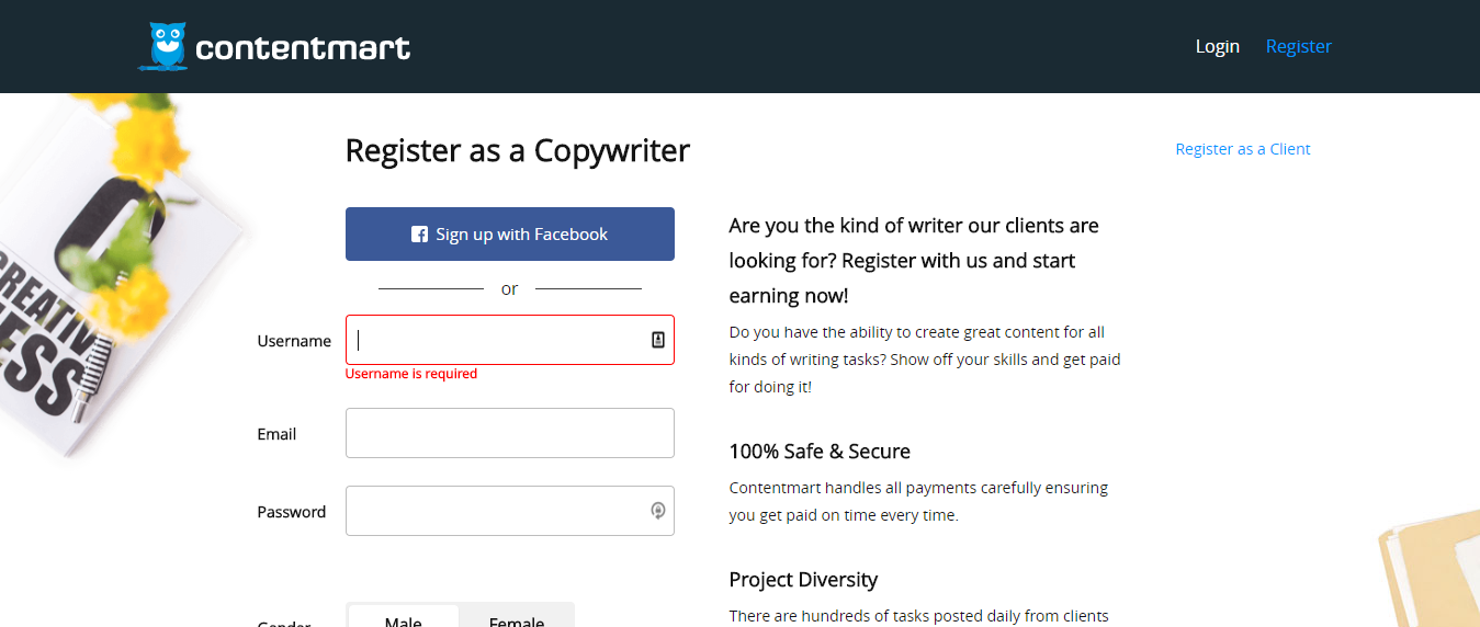 Register as a Writer in Contentmart