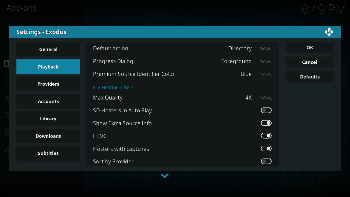 Playback settings in Playback settings in exodus