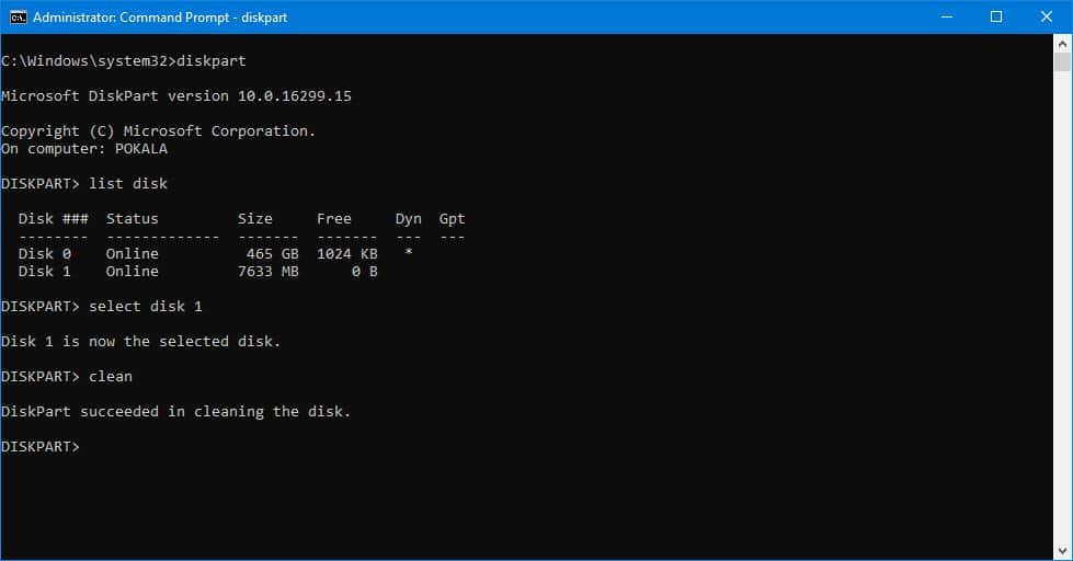 clean disk using CMD