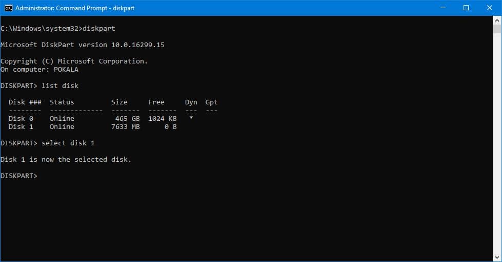 selecting disk in CMD