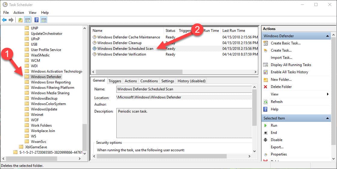 task scheduler windows defender