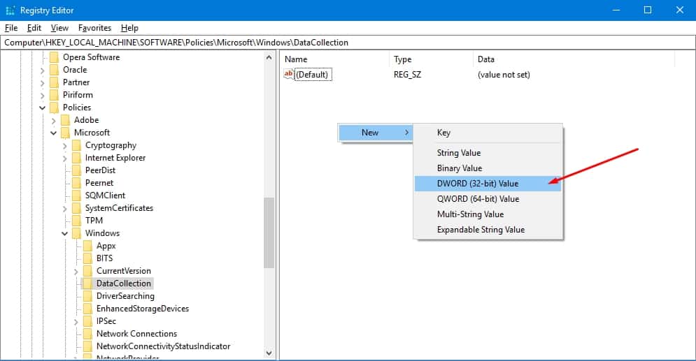 creating DWORK 32bit value in registry editor