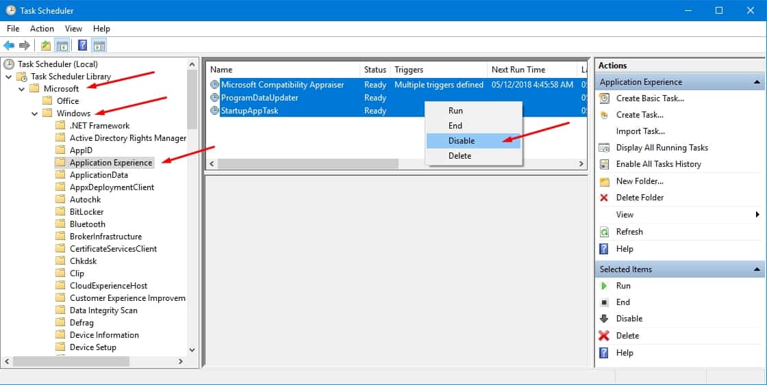 disable application experiences in task scheduler