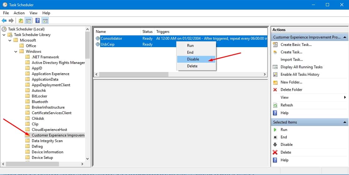 disable customer experinece improvement in task scheduler