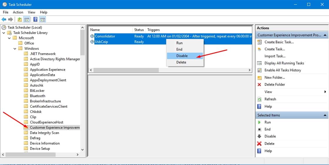 disable customer experinece improvement in task scheduler