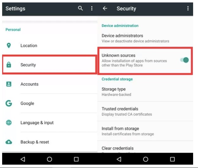 enabling unknown sources in android