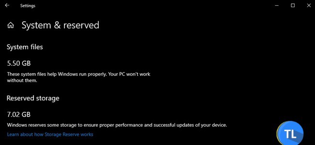 Reserved storage in windows 10