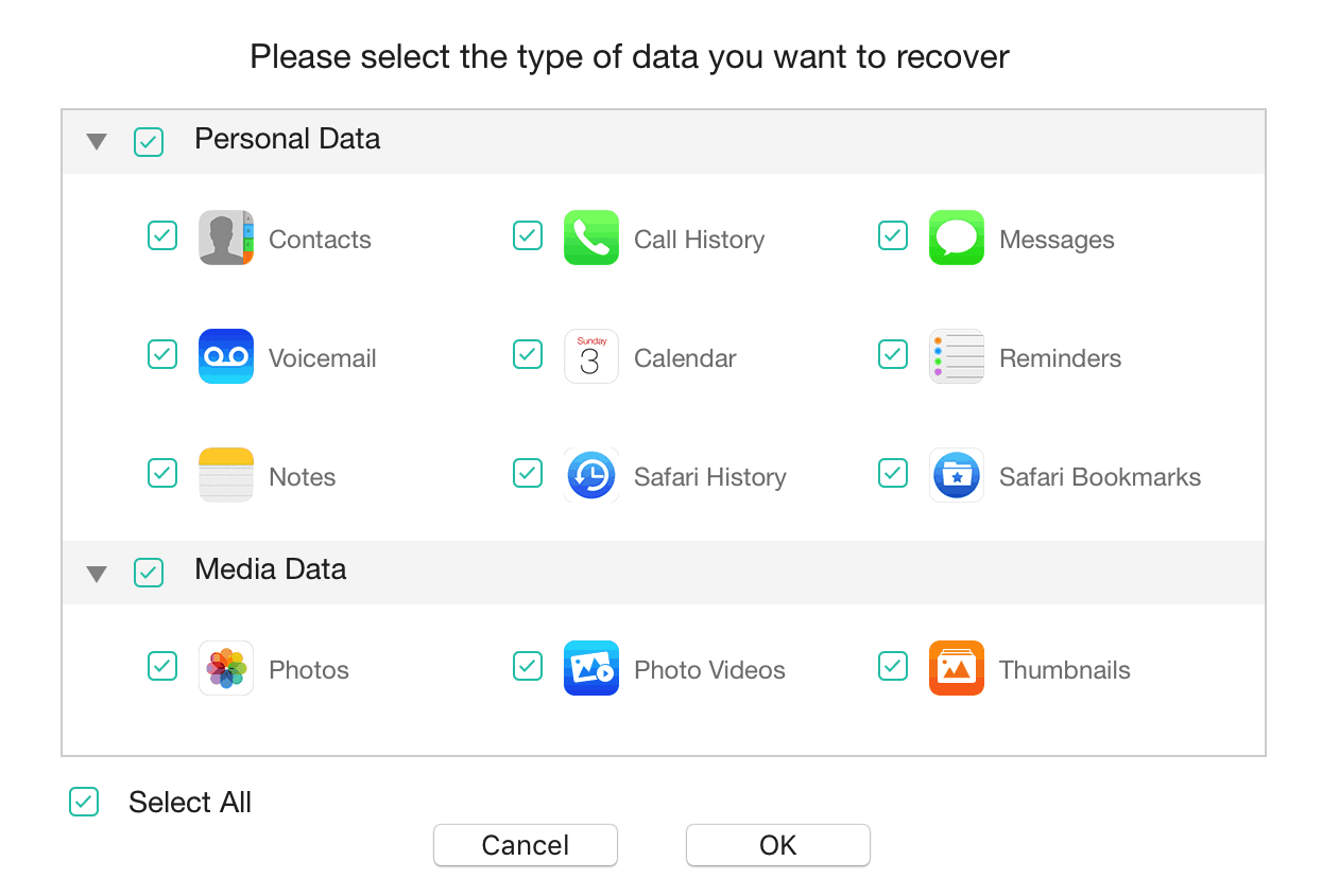 Types of ios data to recover