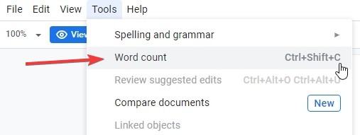 View word count in google docs