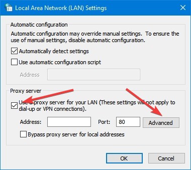 Proxy server advanced options