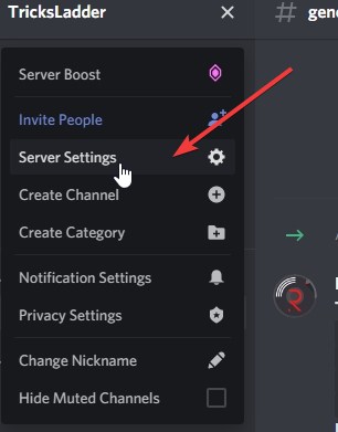 Server settings on discord