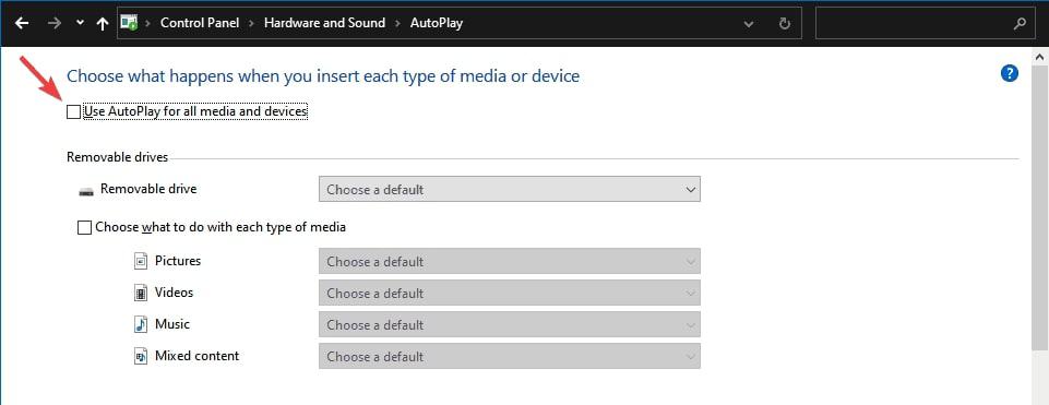 Disabling autoplay in windows 10