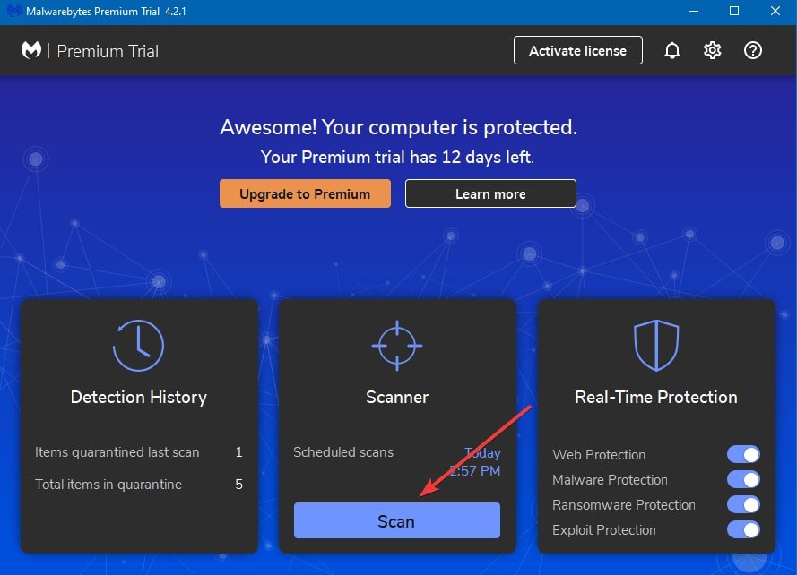 Malwarebytes scan