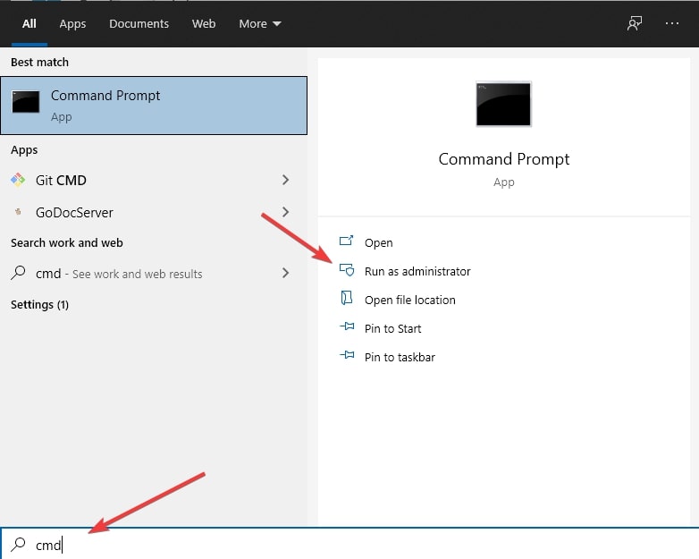 Opening cmd in admin mode windows 10