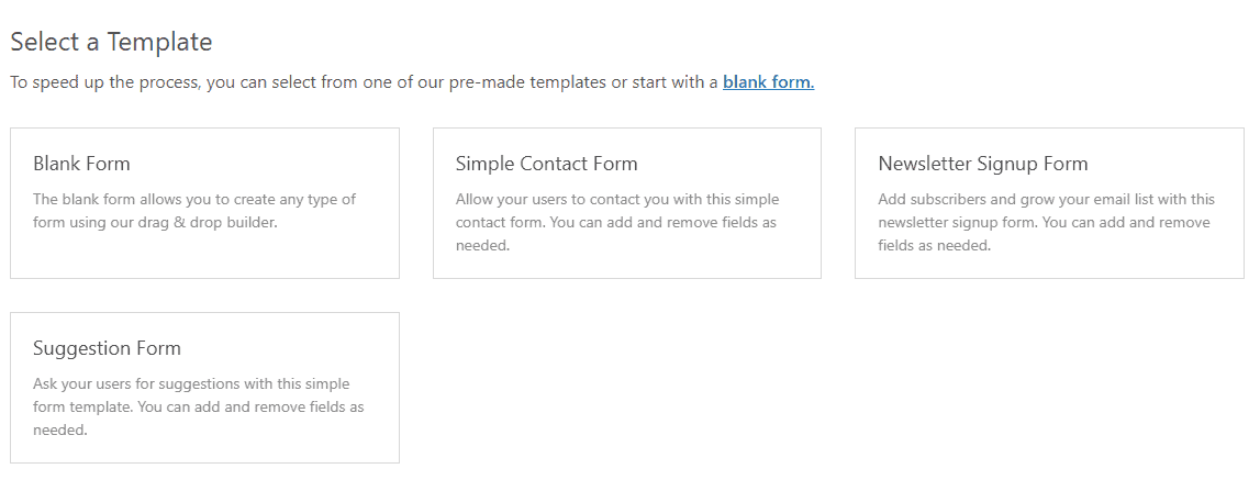 Templates in wpforms