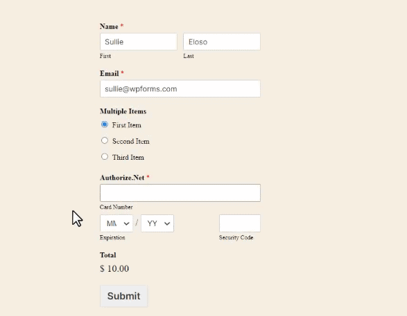 Wpforms payment form